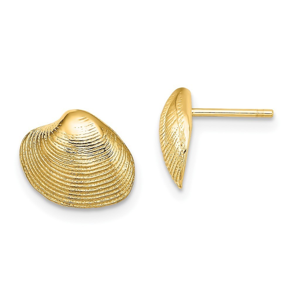 10k Yellow Gold Sea Life Clam Shell Post Earrings